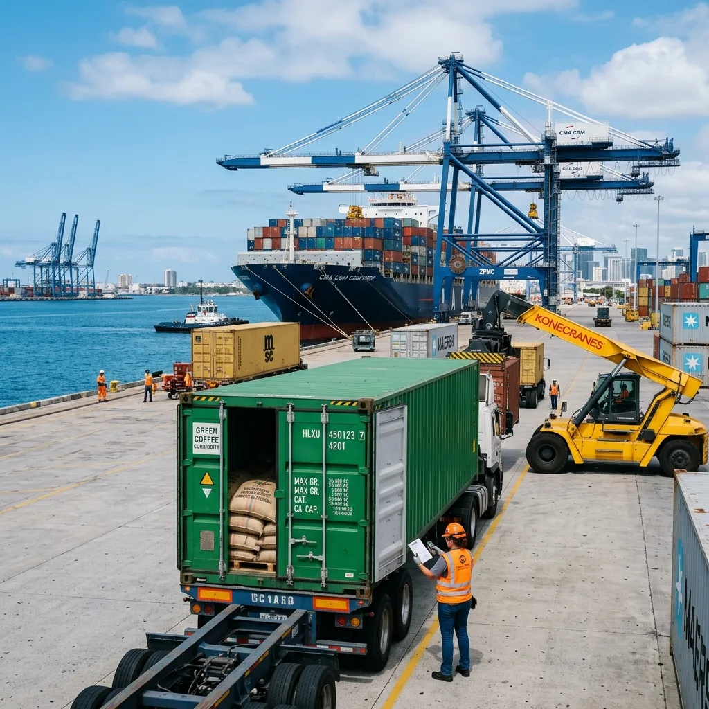 Green Coffee Shipping Ocean Port Container